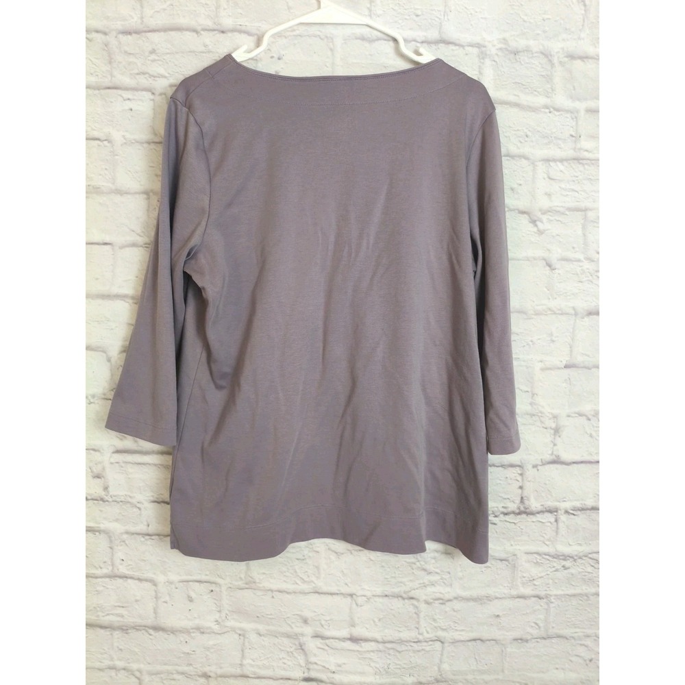 LL Bean Women's Split Neck 100% Supima Cotton Lavender Top Size L 3/4 sleeve - Picture 2 of 6